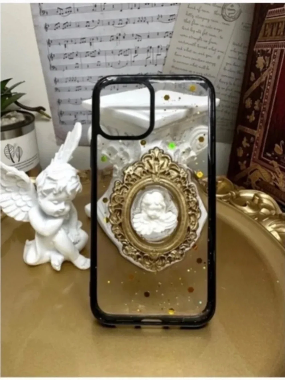 2 items .iPhone 12/12pro Baroque angel Phone Case, Handmade
